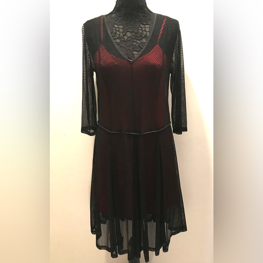 Shear black layering low waisted midi  dress